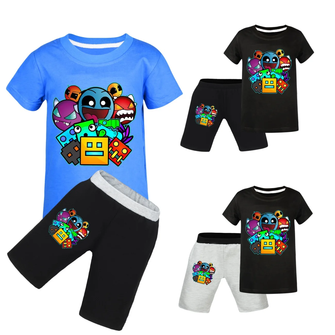 

Geometry Dash Costume Kids Casual Outfits Toddler Boys Short Sleeves T Shirt Shorts 2pcs Sets Baby Girls Summer Clothes 4-16Year