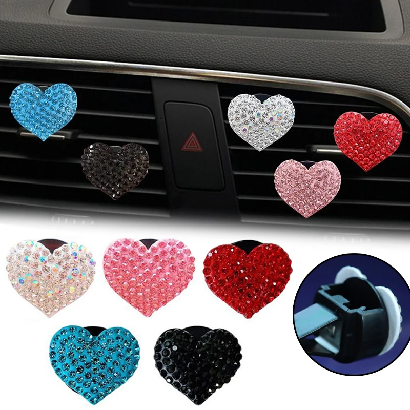 1pc New Cute Heart Shaped Diamond Car Air Freshener Universal Auto Air Outlet Perfume Diffuser Car Accessories Interior 5 Colors