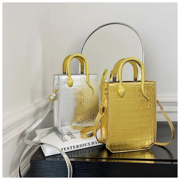 Elegant Crocodile Pattern Shoulder Bag Small Square Tote Handbag_voghion.com