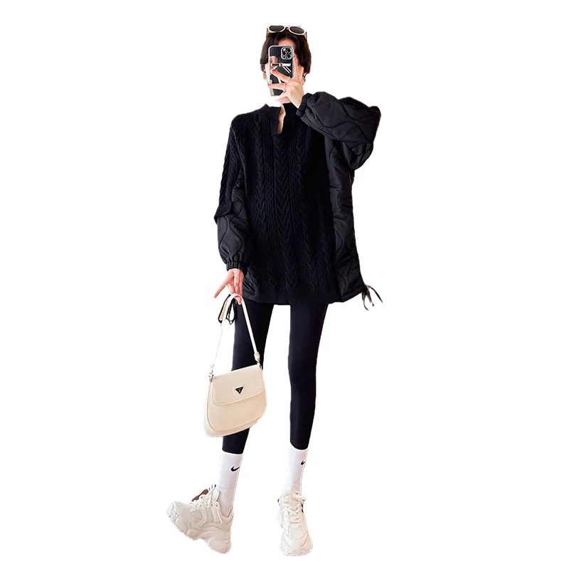 2723# Autumn Winter Fashion Cotton Padded Patchwork Sweaters Maternity Coats Chic Ins Tops for Pregnant Women Pregnancy Jackets