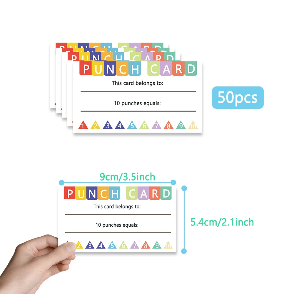 사랑스러운 펀치 카드 50 장, 로열티 보상 카드, 3.6x2 인치 교사, 행위 보상 카드, 작은 카드, 인센티브 펀치 카드