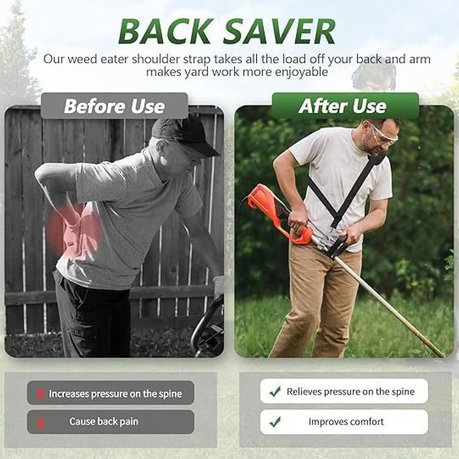 어깨끈 트리머 스트랩, 조절 가능, 교체 가능, 편안함, 부착형 검정색 스테인리스 스틸, 잔디깎이용 나일론