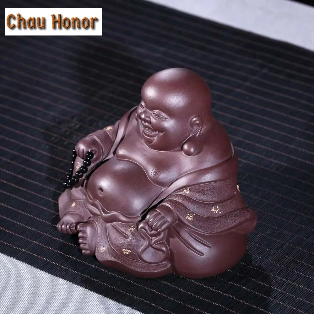 Antique Purple Clay Big Belly Laughing Maitreya Buddha Statue Tea Pet Ornament Crafts Bracelets Miniature Figurines Decorations