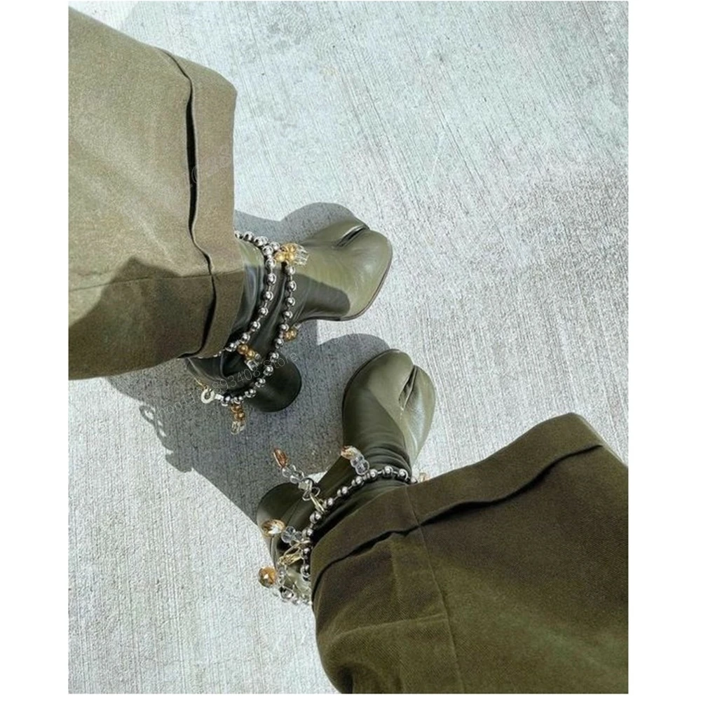 

Женские ботильоны на массивном каблуке, зеленые дизайнерские кожаные ботинки с круглым носком, 2023