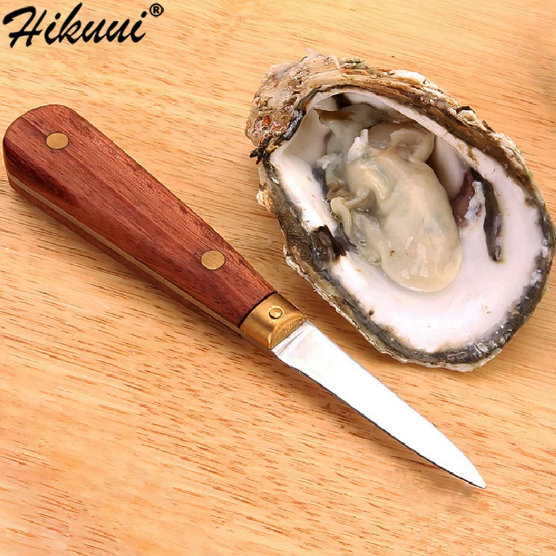 1pc Oyster Knife Kitchen Seafood Tool Rosewood Handle Stainless Steel Shellfish Opener Shucking Knife Tea