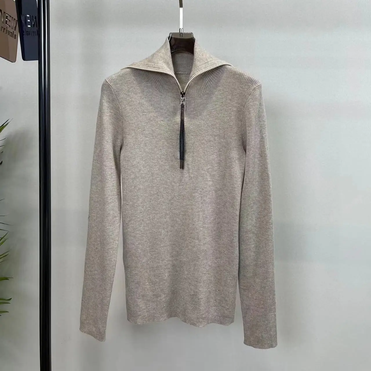 

Women's Half-Zip Lapel Sweater, Long-Sleeved, Slim, Monochromatic, Simple, Inner Top, Female, Autumn, Winter, New Fashion