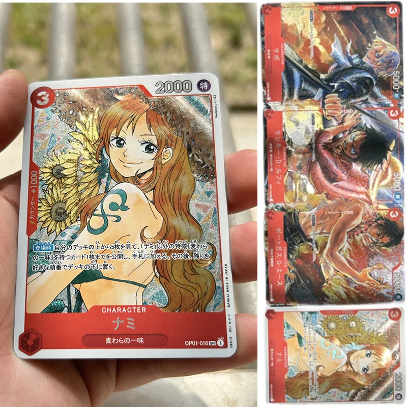 

4Pcs/set Anime One Piece Diy Card Flash Card Luffy Ace Sabo Rough Figure Game Collection Gifts Toys for Children 63*88Mm