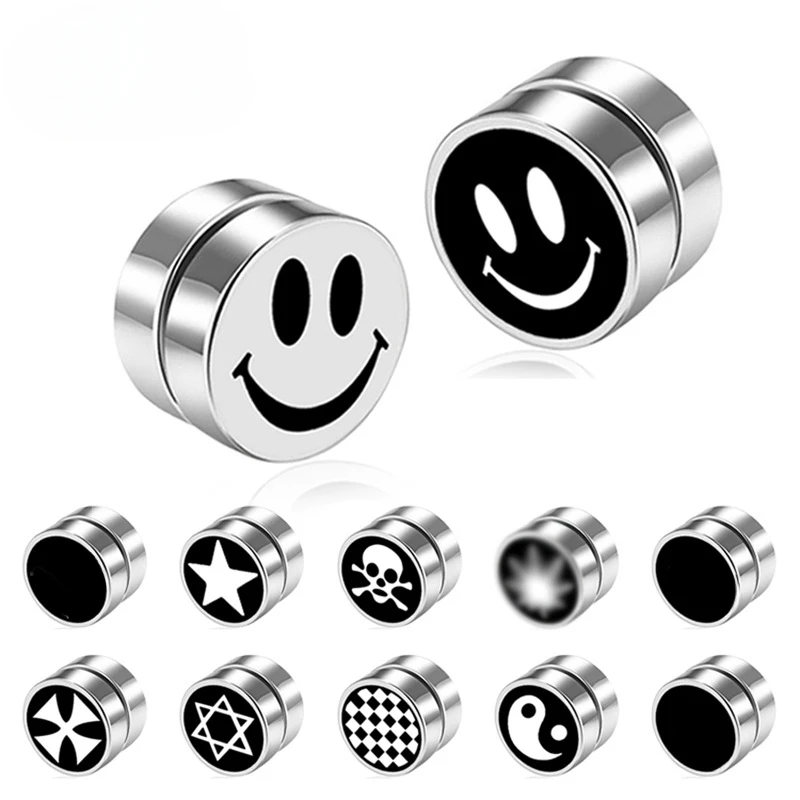 

Non Allergic Titanium Steel Barbell Men's Magnetic Earring Men's and Women's Clips Fashionable Dumbbell Street Ear Rings Studs