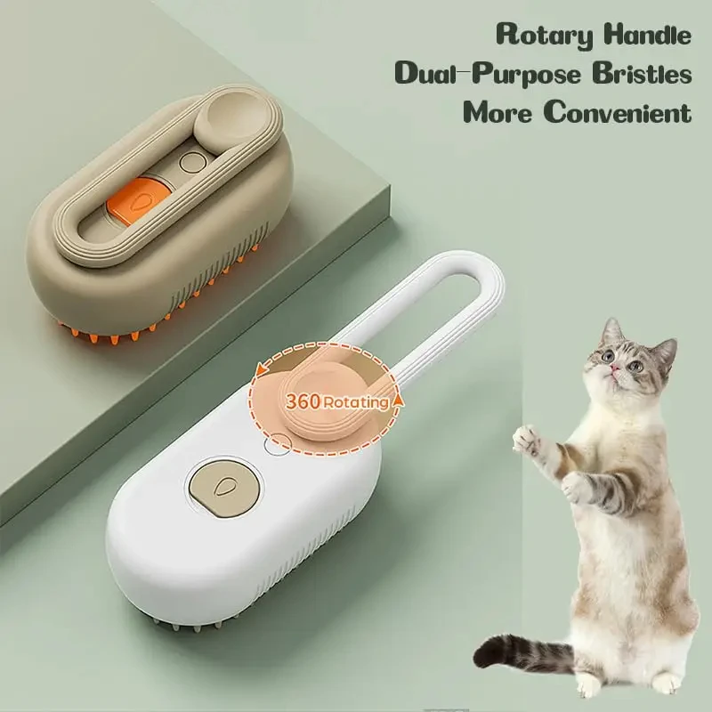 Steamy 3-in-1 Electric Pet Grooming Brush with Massaging Spray for Tangled & Loose Hair Removal
