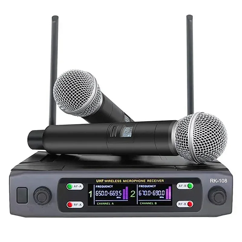 

UHF Wireless Microphone 2 Channels Professional Handheld Dynamic Mic Headset Microphone For Party Church Show Meeting Teaching