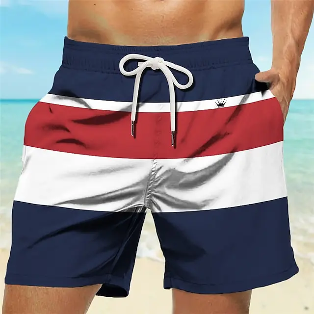 Stripe Men's Resort 3D Printed Crown Logo Design Board Shorts Swim Trunks Elastic Waist DrawstringHawaiian Style Holiday Beach 2
