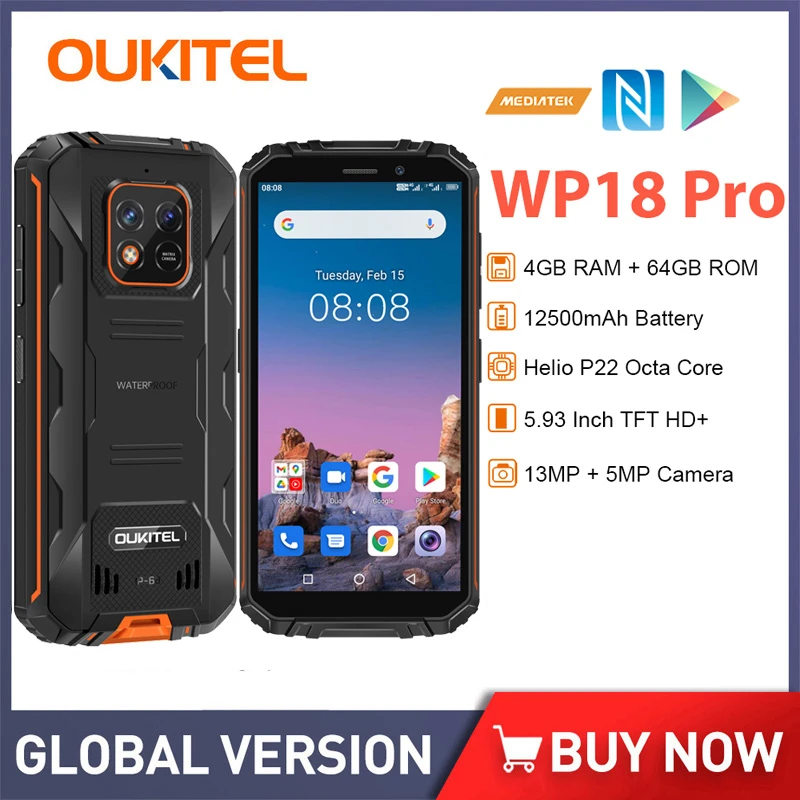 Oukitel Wp18pro 12500mAh 頑丈なスマートフォン 4GB RAM 64GB ROM 格安ロック解除携帯電話アンドロイド 12  5.93 インチ防水携帯電話