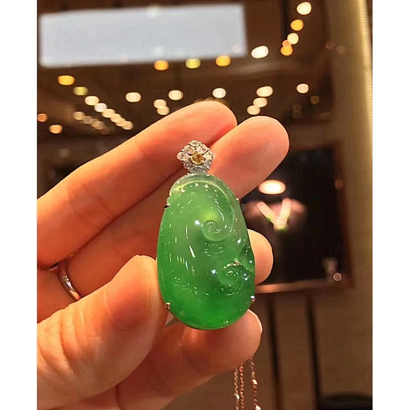 Collana Ciondolo Maitreya Buddha 18KGP Vera Giada Verde Luce Naturale - Foto 14