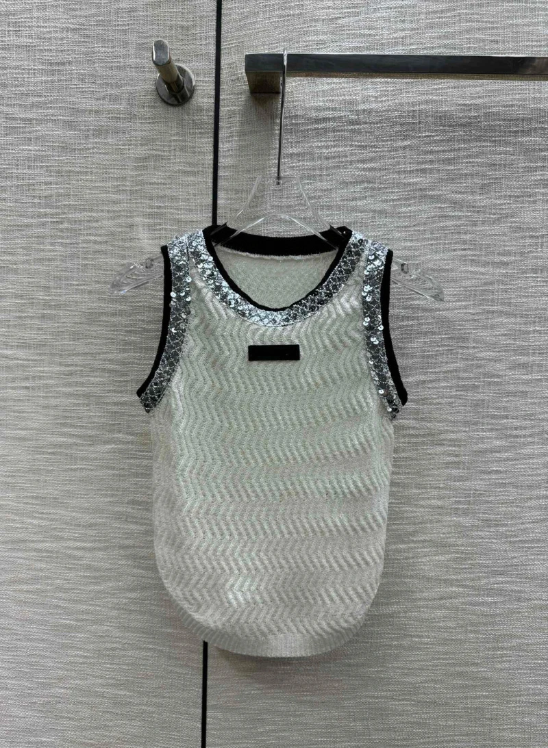 

Модная и стильная женская майка, женственная и сексуальная, стройнящая и стройнящая, украшение с блестками, вязаный жилет
