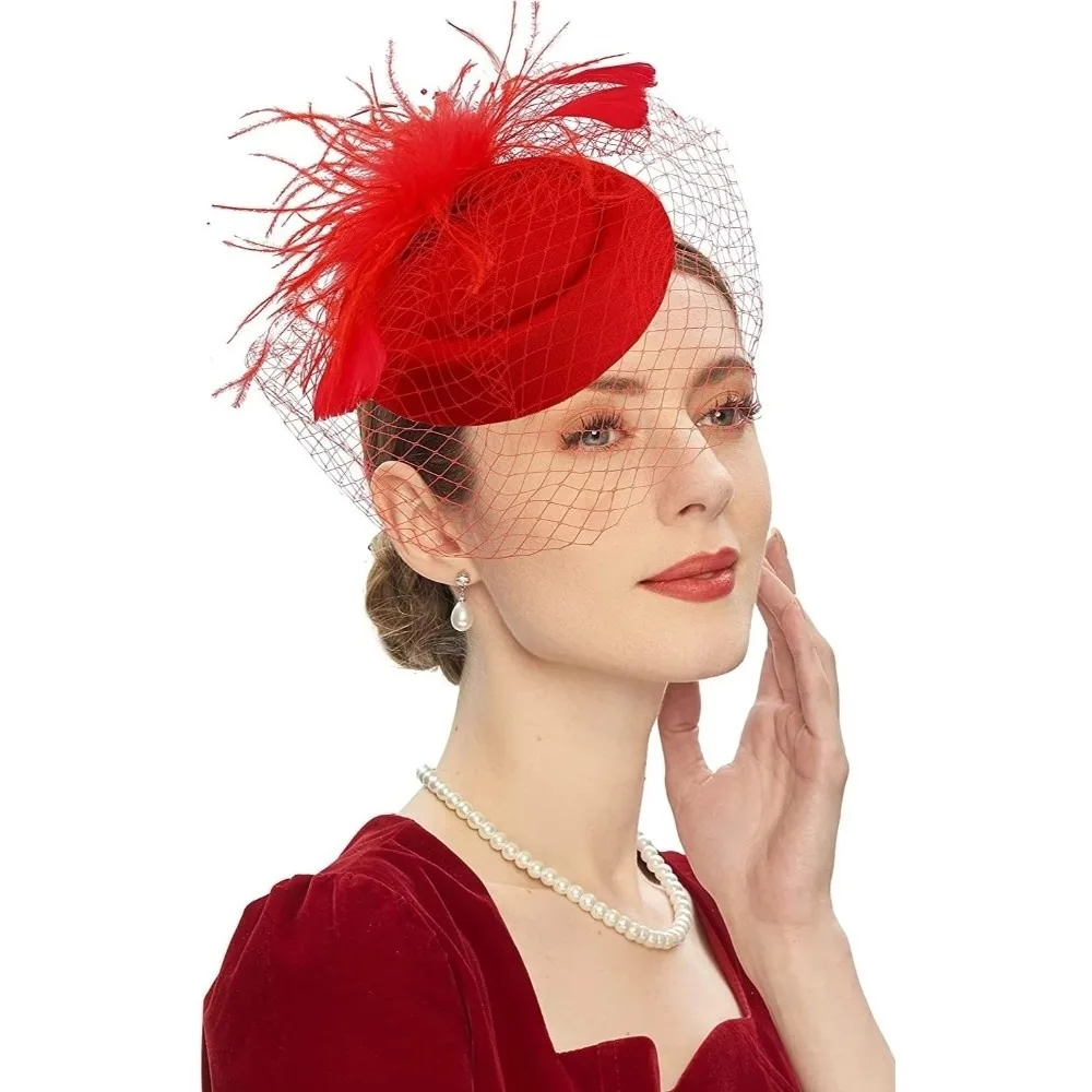 Elegant Felt Fascinator Hat Fishnet Veil Small Wave Point Decor Bridal Cocktail Headwear Pillbox Hats Photography Decoration