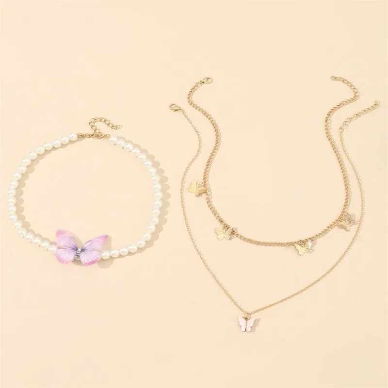 Multi-layer Butterfly Women's Necklace Luxury Imitation Pearl Designer Fashion Banquet Wedding Clavicle Chain For Woman Jewelry