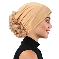 KepaHoo Solid Color Chiffon Flowers Turban Hijabs Fashion Ladies Head Wraps Muslim Hats Breathable Chemo Cap For Women Girls 1