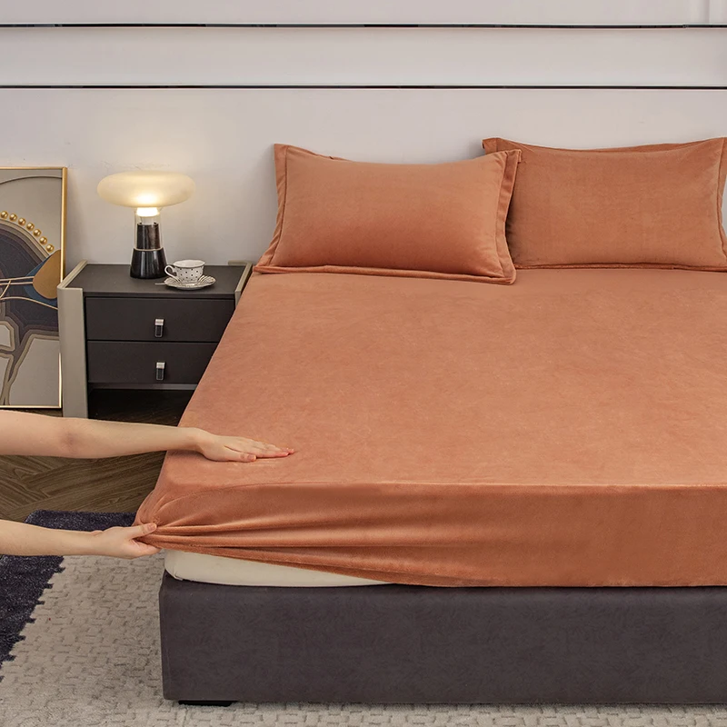 3 יח 'פלנל ירוק מצויד גיליון מצעים צבע מוצק ערכת חורף חם מיטת נייר סט חם גיליון סט עיצוב חדר שינה כיס עמוק