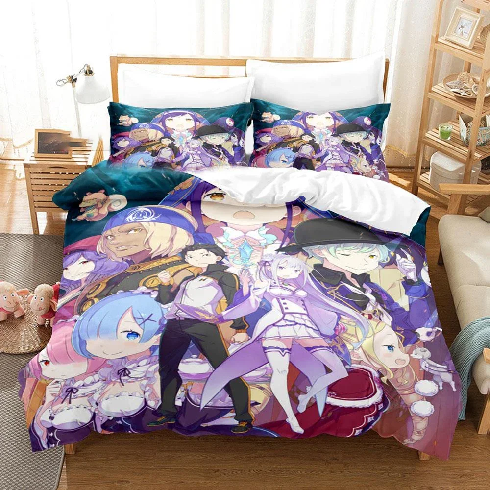 Anime Re Zero Bedding Emilia Rem Set Duvet Cover Bedroom Comforter Covers Single Twin King ​Size Quilt Cover Home Textile 2/3PCS 3