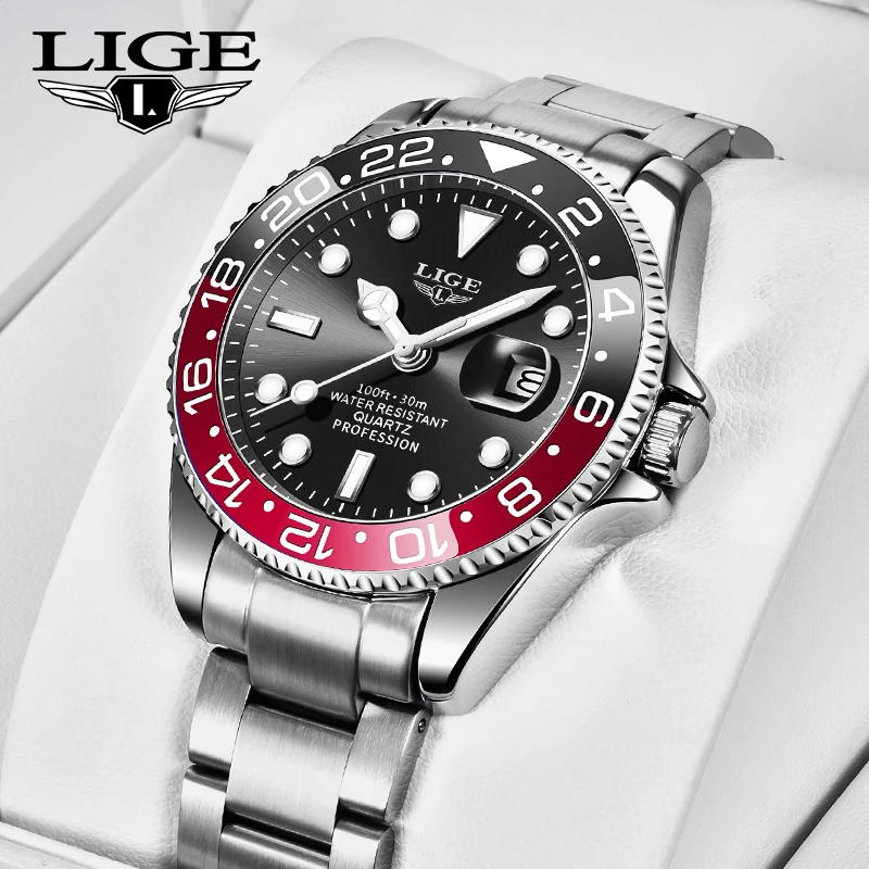 

LIGE Men Original Quartz Watch Stainless Steel Luminous 30M Waterproof Calendar Clock Business Watch Luxury Top Brand Men Watch