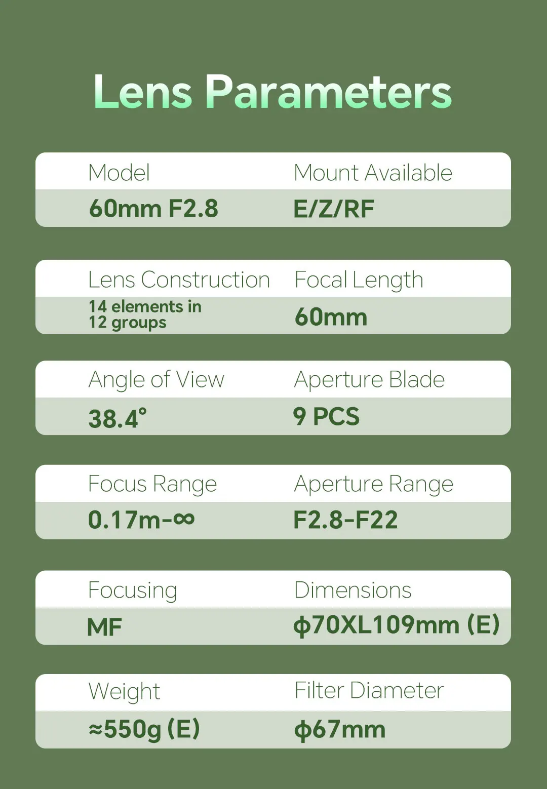60mm F2.8 2X Macro Lens Manual Focus for Canon RF Sony A7CR A7C2 A6500 Nikon Z5