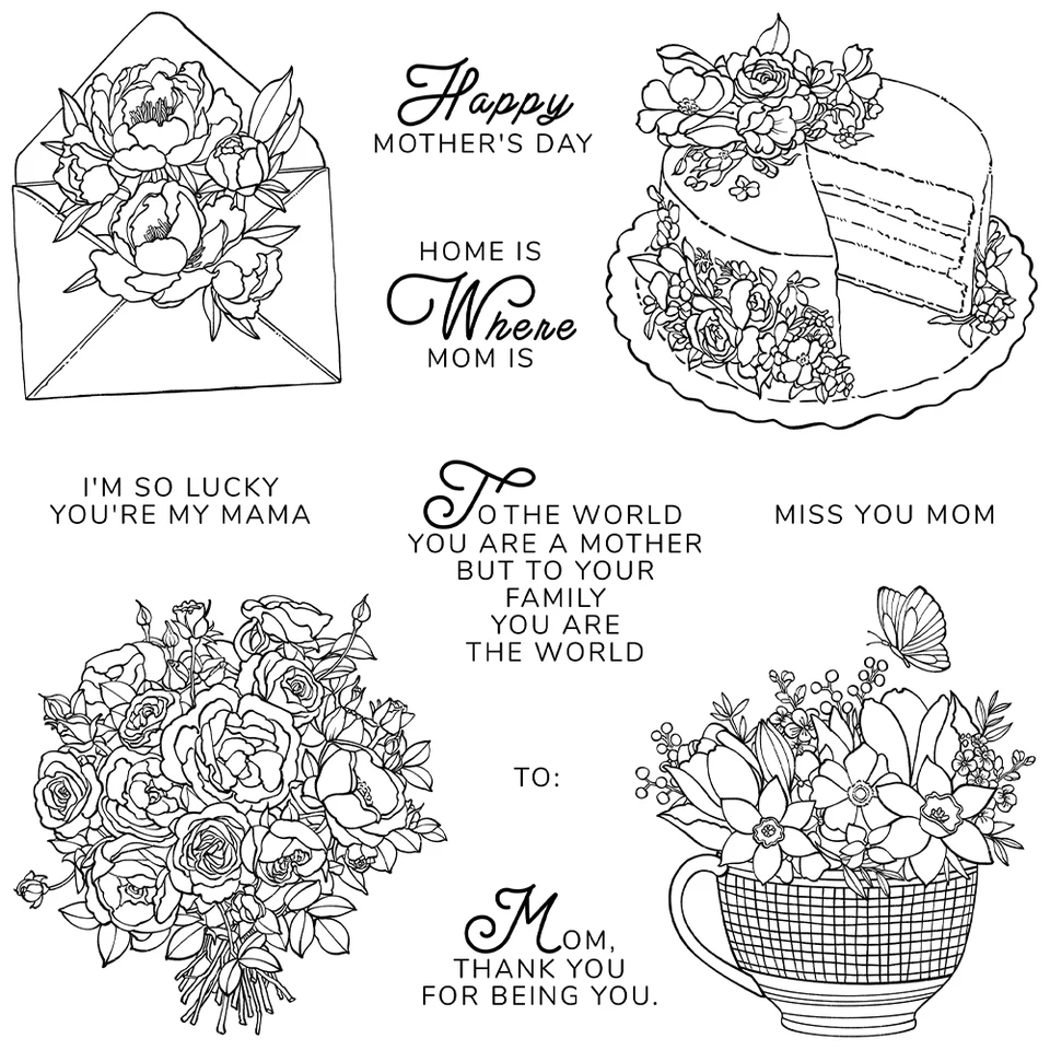 Linda Craft Happy Mother's Day Clear Stamps - 15x13cm Silicone Stamps For Card Making, Scrapbooking & DIY Crafts