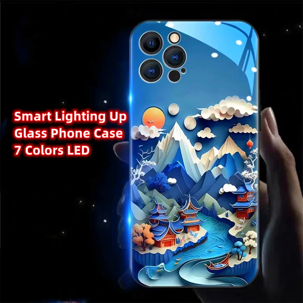 

So Pretty Winter Village Voice Controlled LED Light Luminous Phone Case For iPhone 15 14 13 12 11 Pro Max XR XS Plus 7 8 SE2020