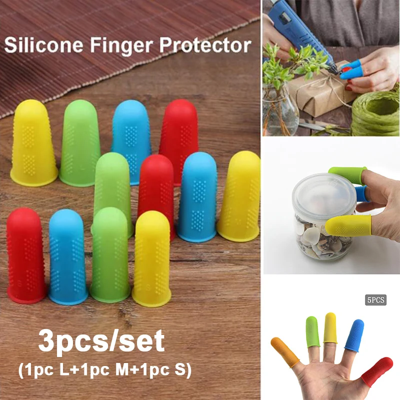 3Pcs/pack (S, M, L) Finger Protection Tips Silicone Anti-cut Heat Resistant Thumb Elastic Cover For Craft Work Sewist Tool