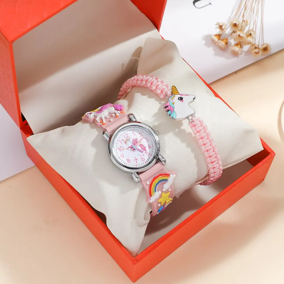 Montre Enfant Fille Cadran Cœur Bracelet Cuir Réglable