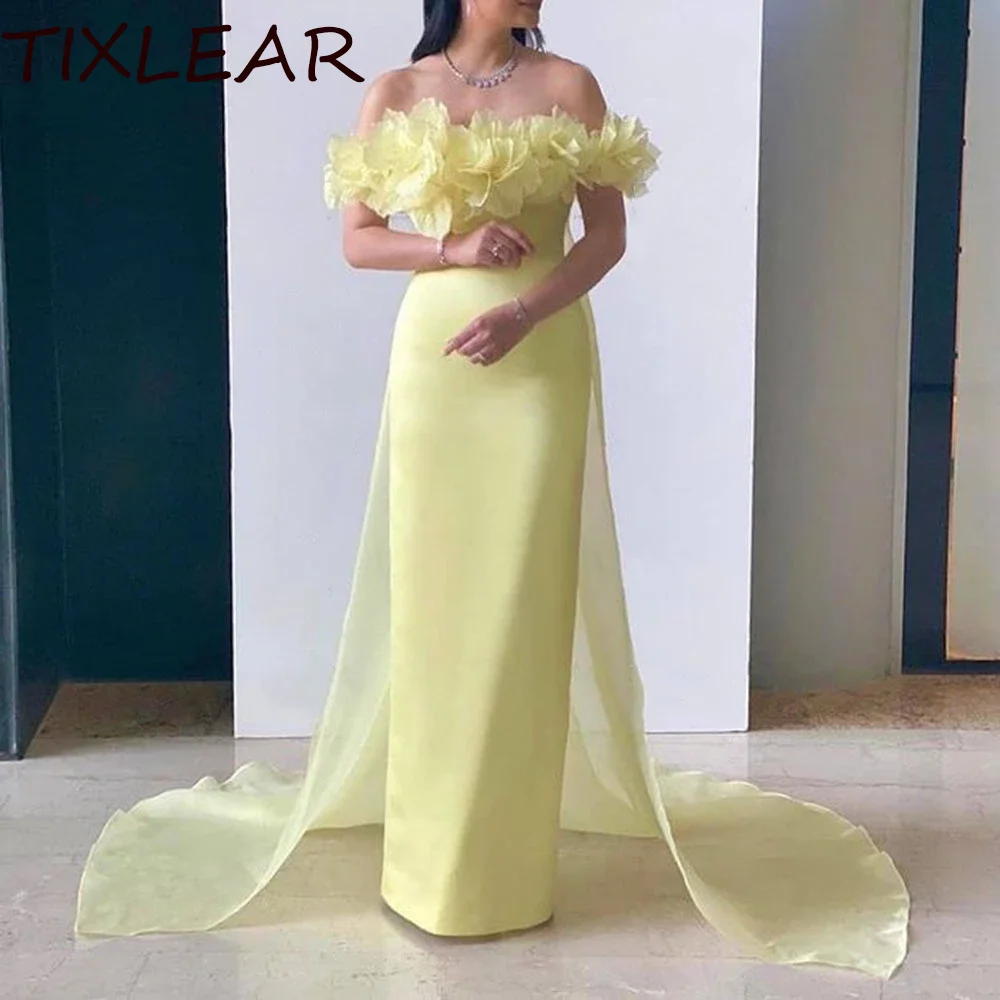 

TIXLEAR Party Dresses Sheath Pageant Elegant Prom Dress Strapless Floor Length Flowers Sleeveless Taffeta 2024 فساتين الحفلات