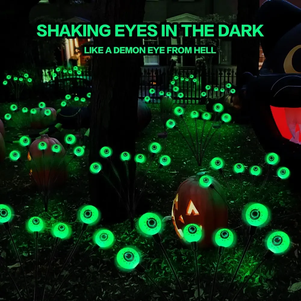 solar powered lights Halloween outdoor scary eyeball LED green blinking firefly waterproof solar path