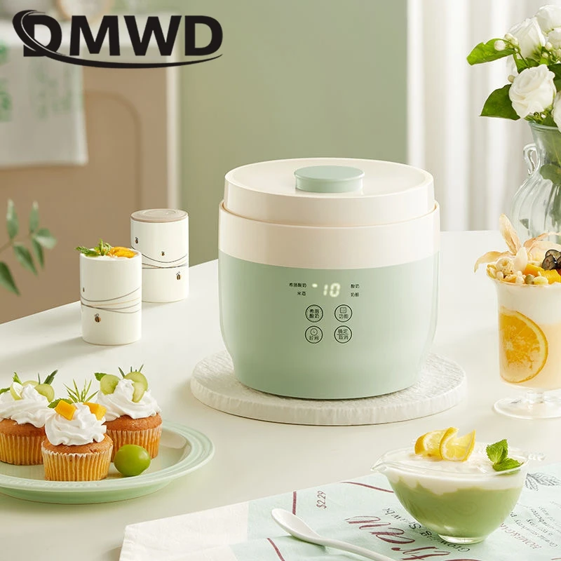 DMWD Microcomputer Greek yogurt maker Four cups yourt Multifunctional For Rice wine/yogurt/cheese 20W Stainless steel liner