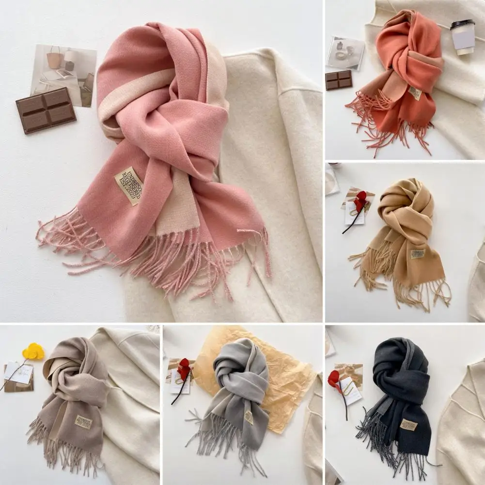 

Polyester Scarf Double-sided Solid Color Unisex Scarf with Tassel Soft Warm Winter Fashion Accessory for Weather Comfort Tassel
