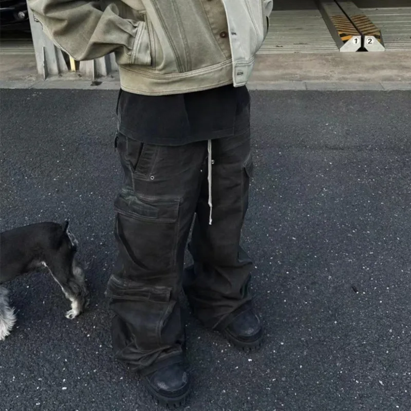 PFNW High Street Drawstring Zipper Sliced Wide Leg Cargo Pants Msn's Casual Loose Straight Trousers Loose Denim Pants 28W5963 5