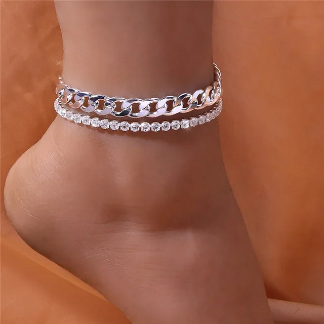 Huitan Fashion Luxury Rhinestone Anklets for Women Heart Leg Chain Beach Party Stylish Female Accessories Ankle Bracelet Jewelry JL040