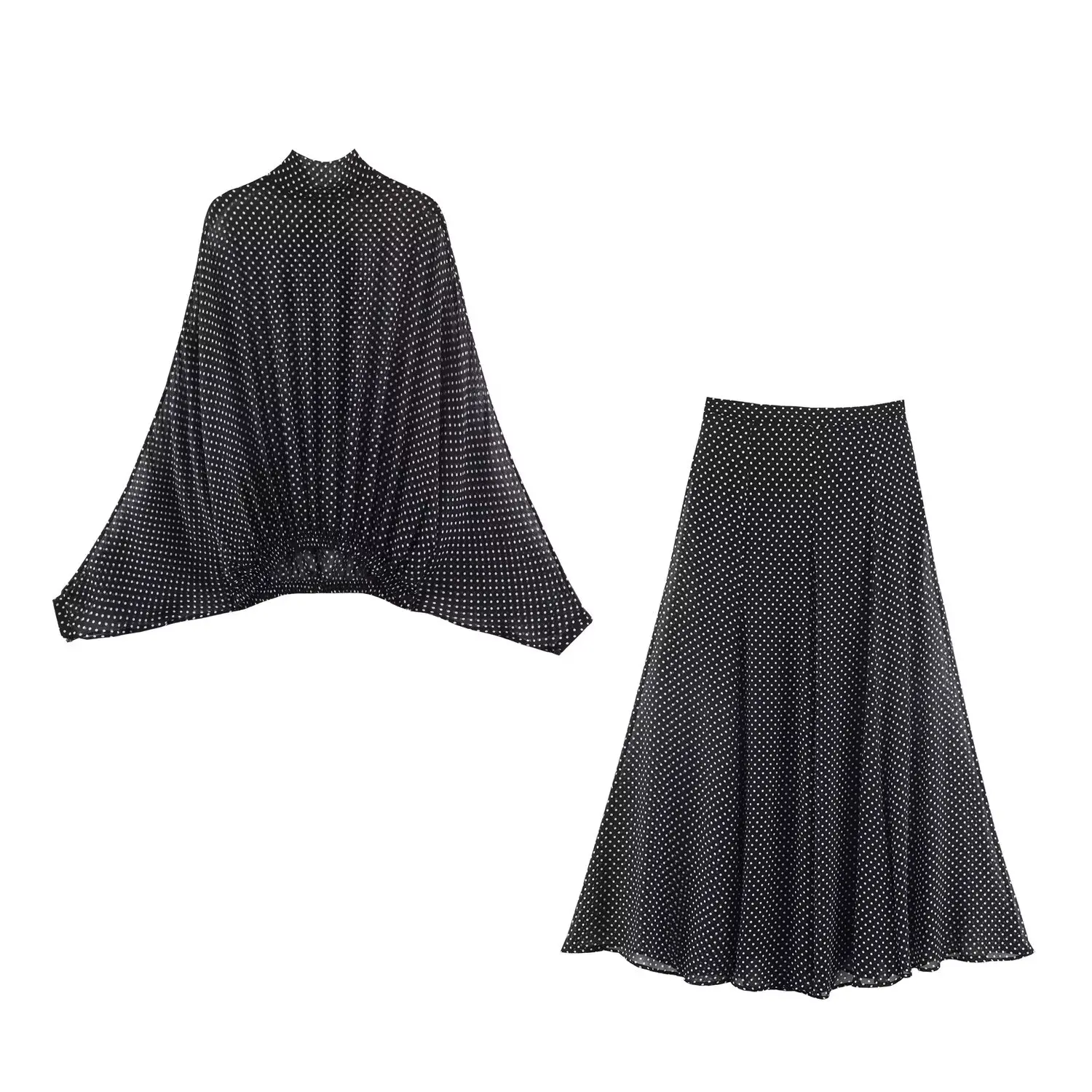 Polka Dot Printed Midi Skirts Two Piece Sets for Women 2025 Summer Chic Bow Tied Blouse Top Suits Woman 2 Piece Outfits