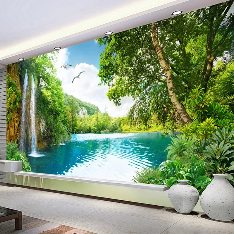 3d Wallpaper Mural Wall Covering Wallpaper Murals 3D Green Mountain Waterfall Nature Landscape Photo Wallpaper Wall Cloth Living Room Home Decor Wall Covering 3 D