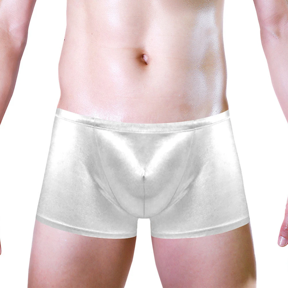 

Sexy Men Boxer Seamless Oil Shiny Briefs Bugle Pouch Smooth Underwear Solid Shorts Trunks Elasticity Breathable Underpants