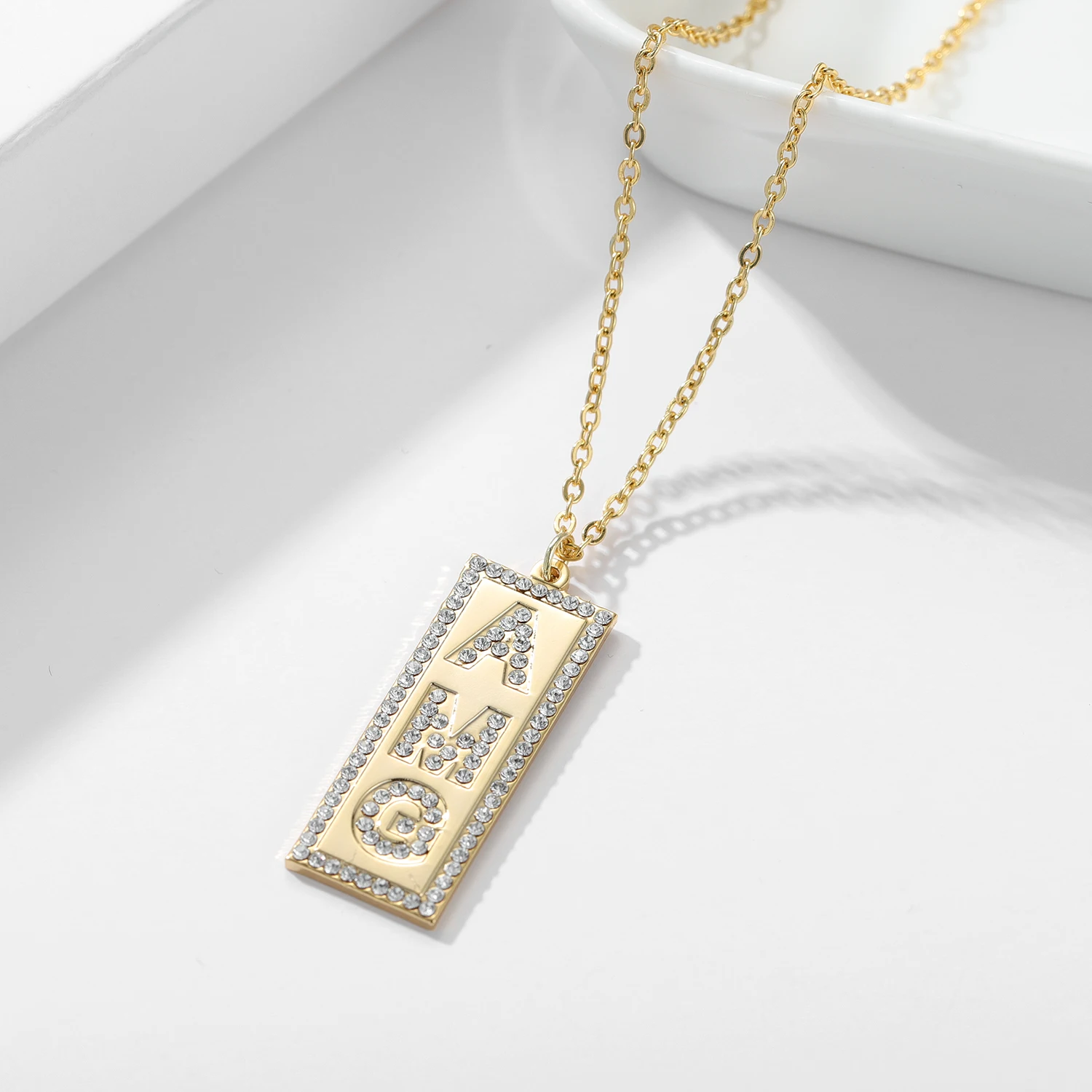 Custom Crystal Name Necklace For Women Personalized Name Pendant Chain CZ Crystal Customized Stainless Steel Jewelry Gift