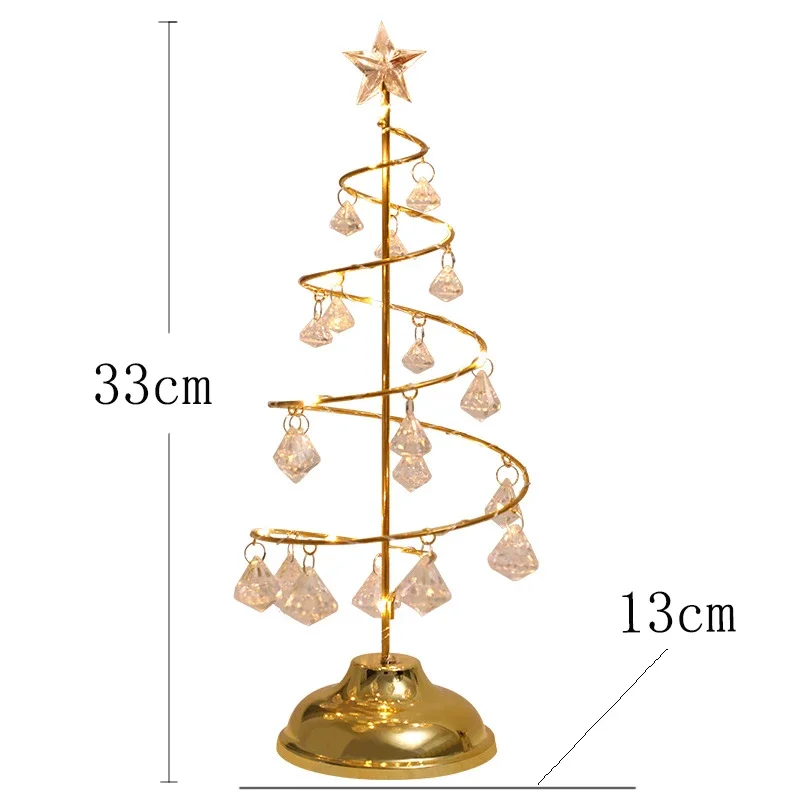 LED Christmas Tree Table Lamp Battery-operated Modern Crystal Desk Decor Light Bedroom Living Room Christmas Gift Table Lights