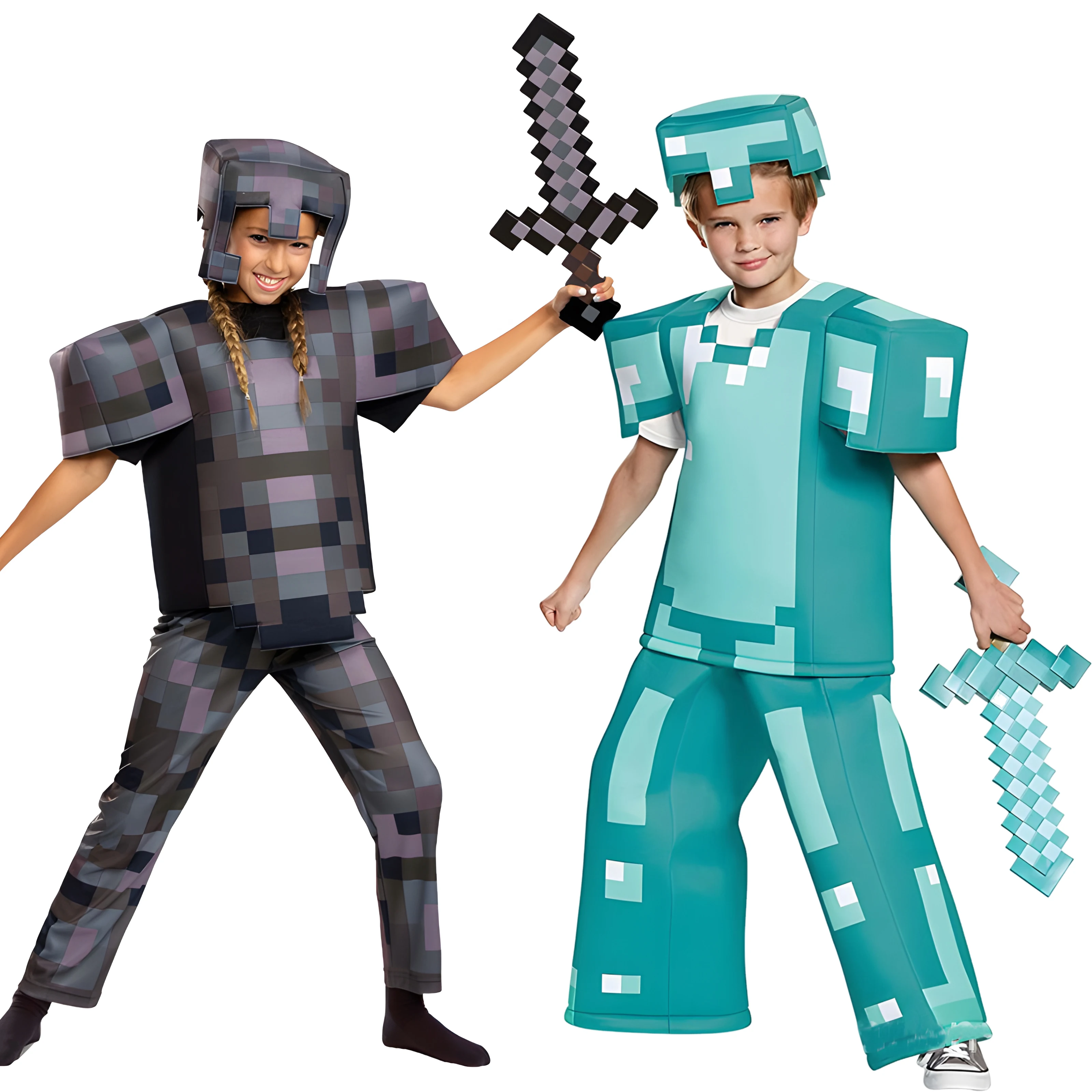 Fête de carnaval enfants Cosplay diamant armure personnage de jeu Steve Cosplay Costumes bleu tenues robe ensemble pour Halloween robe masque