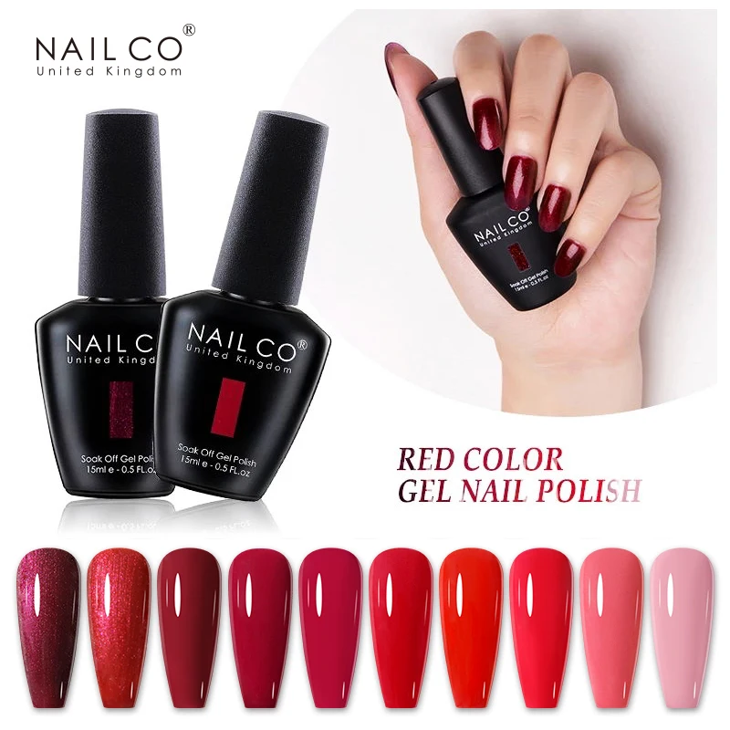 NAILCO UV Red Gel Nail Polish 15ml Black Nail Gel Polish Nails Art Set For Manicure Top Hybrid Lak Vernis Semi Permanent Varnish mtssii 2pcs set cat eye nail gel polish vernis semi permanent uv nail art for a manicure nail gel primer top coat gel varnish