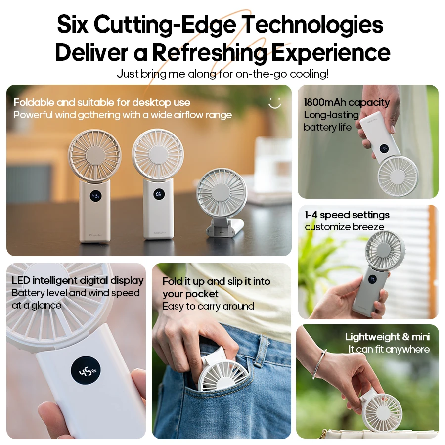 Compact Rechargeable Folding Fan with LED Display & Adjustable Speeds
