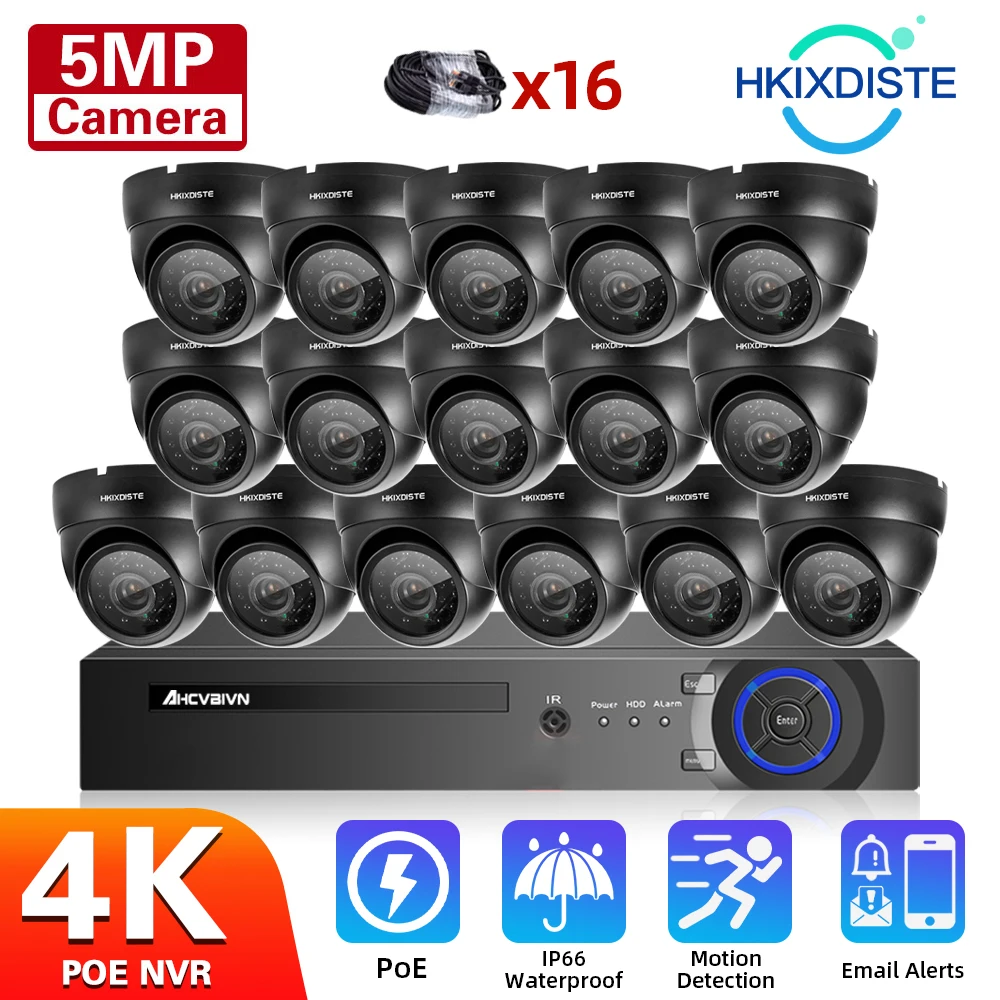 

H.265+16CH 5MP 8CH POE CCTV System NVR Kit AI Camera Human Detection Dome Waterproof Security Camera POE Video Surveillance Set