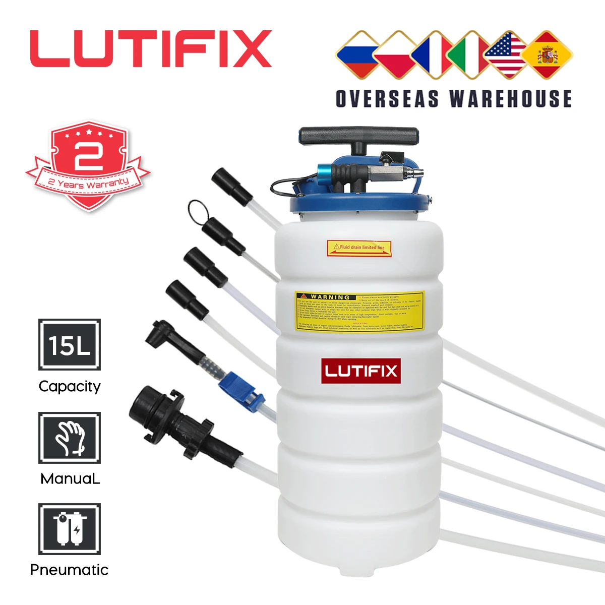 Lutifix 15l Pneumatic/manual Oil Extractor Pump For Car Oil Change