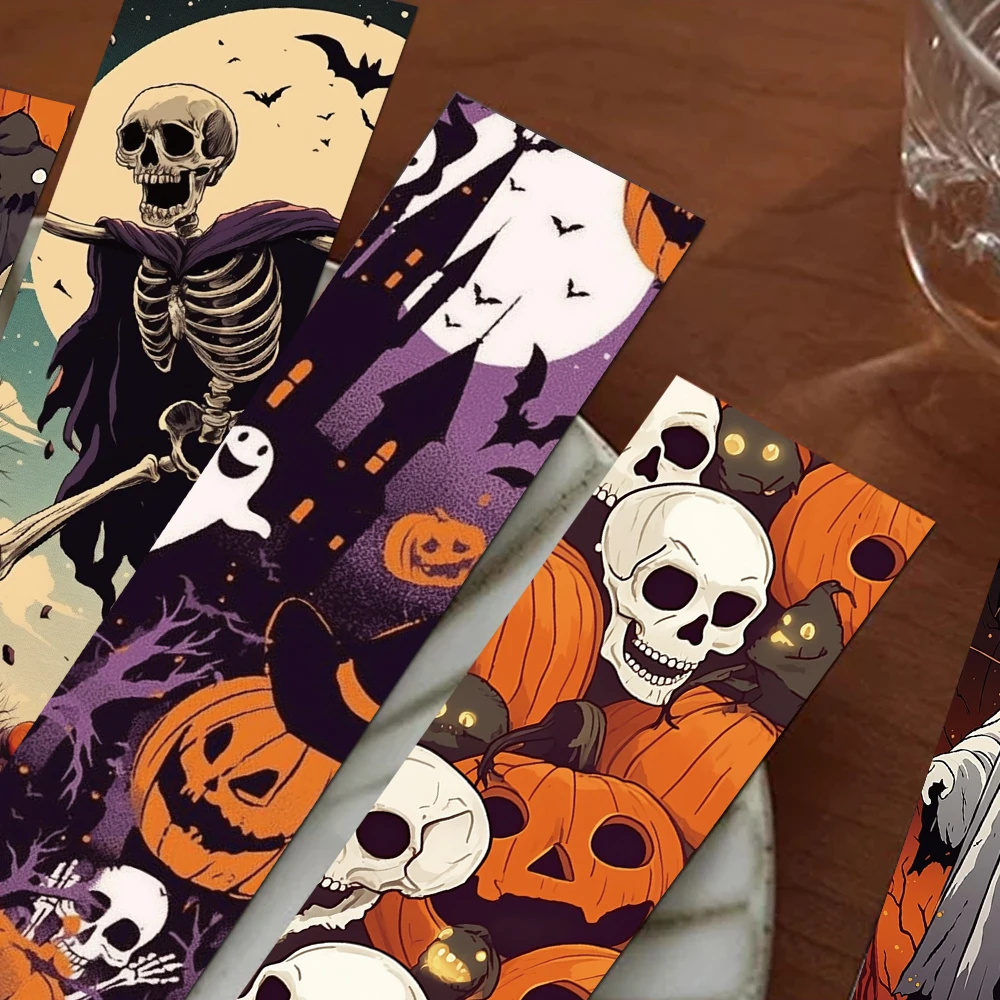 Halloween Bookmarks 30pcs Cartoon Halloween Scenes Bookmark Reading Pages Books Tagging Students Stationary Supplies Paper Cards Bookmarks