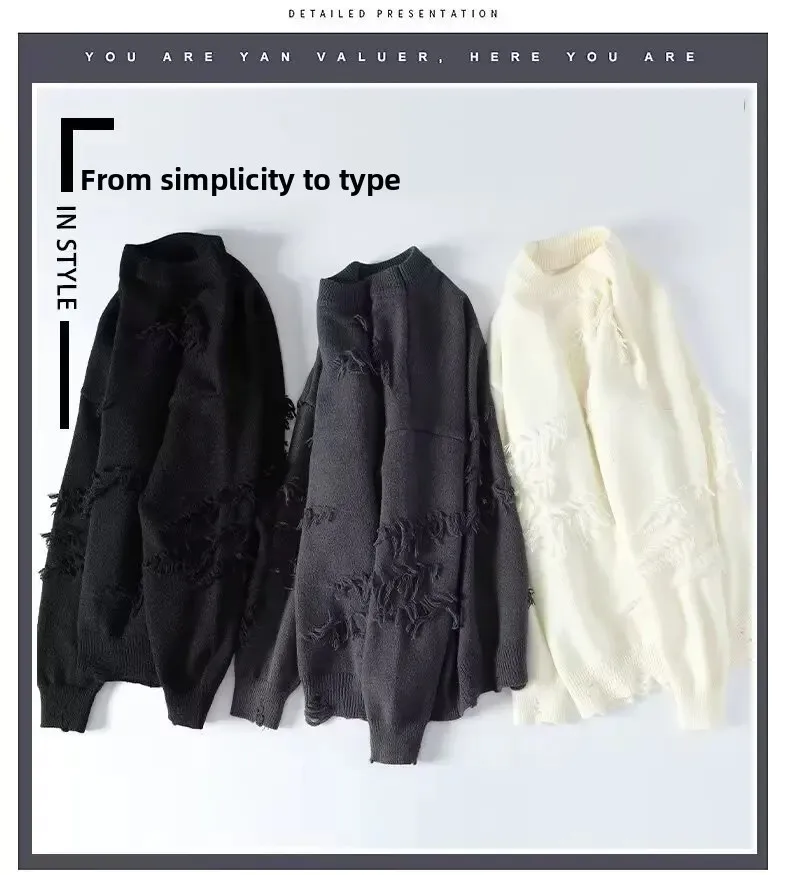 Pulls tricotés en polaire à manches longues et col rond pour hommes