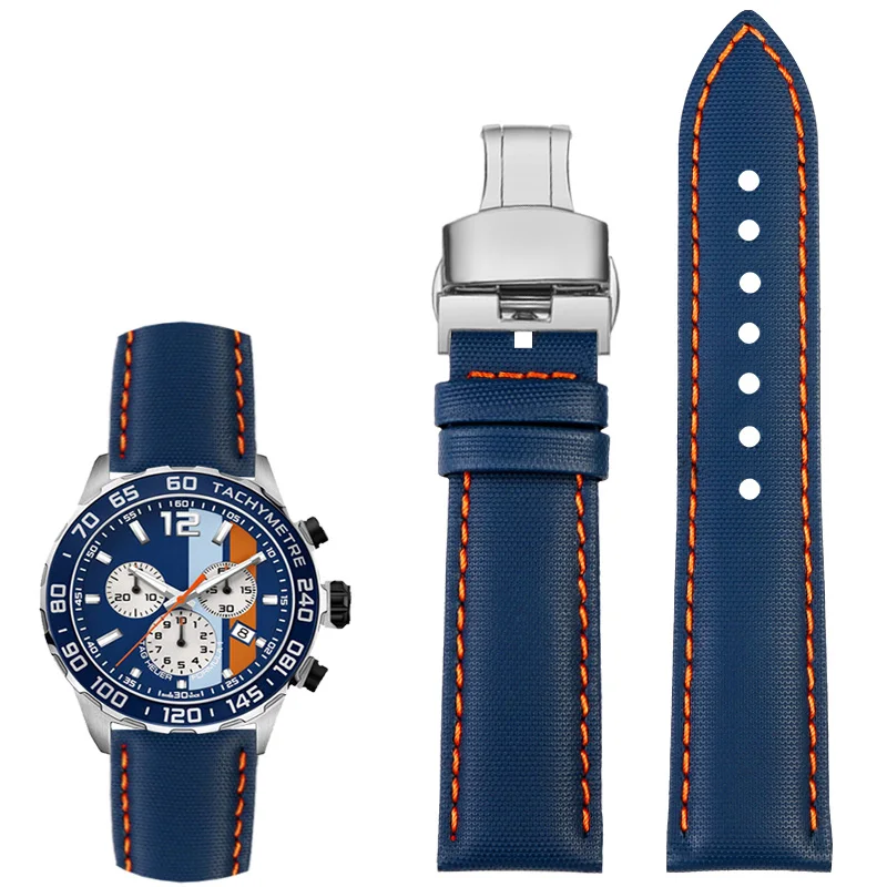 Vibrant Multi-Color Unisex Canvas Watch Band Bracelet - Blue, Orange, Black, Red Lines