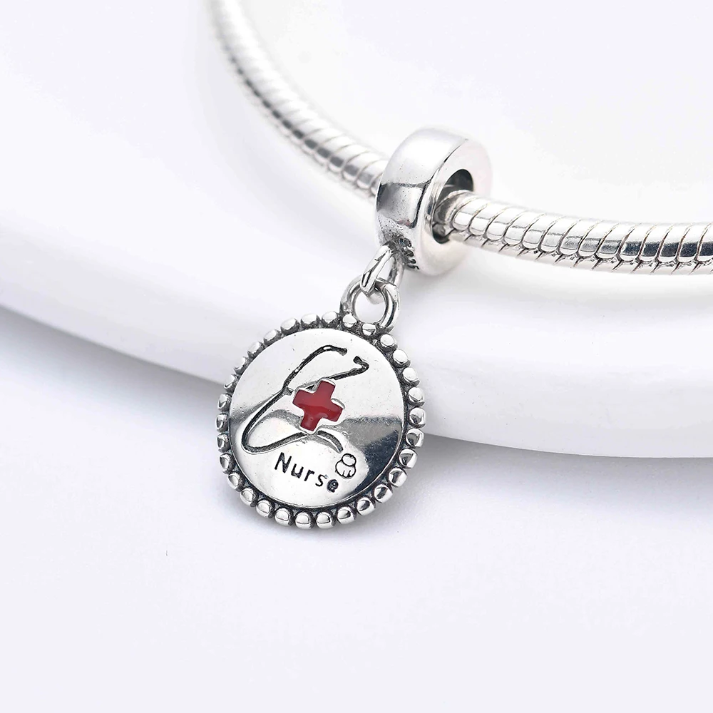 Perle de pendentif en argent regardé 925 pour femme, convient au bracelet à breloques Pandora original, médecins, infirmières, ambulances médicales, bricolage, bijoux fantaisie