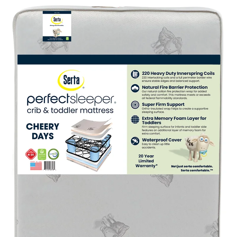 

Perfect Sleeper Cheery Days 2-Stage 6" Crib & Toddler Mattress, Firm Hybrid Coil/Foam Waterproof,GREENGUARD Gold Certified